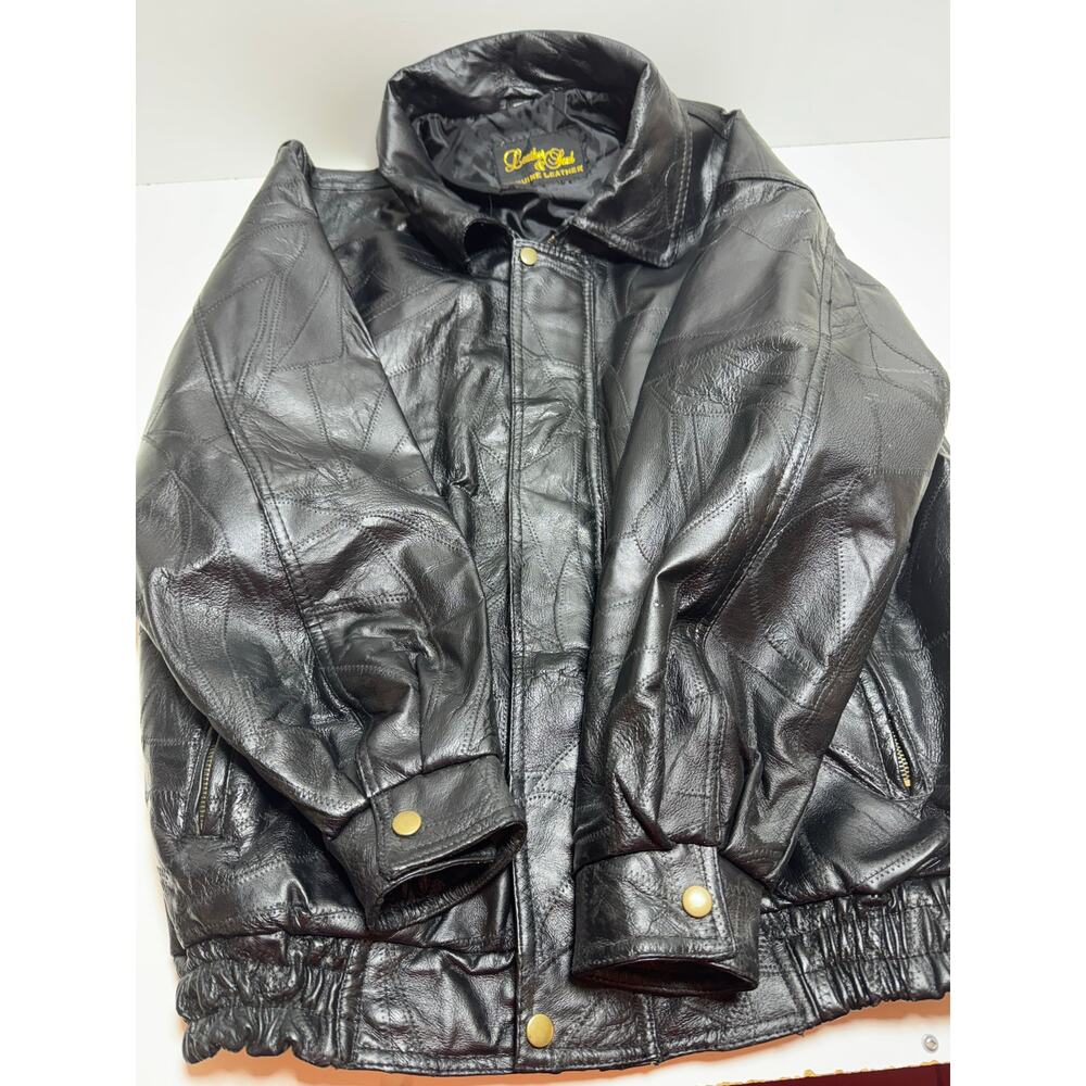Y2K Vintage Leather & Soul Genuine Leather Jacket Men’s Black Bomber Sz L Biker